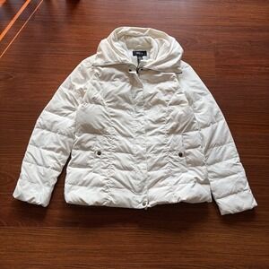 Style & Co White Down Puffer Jacket Fleece Lined Hooded Winter Coat Womens Large